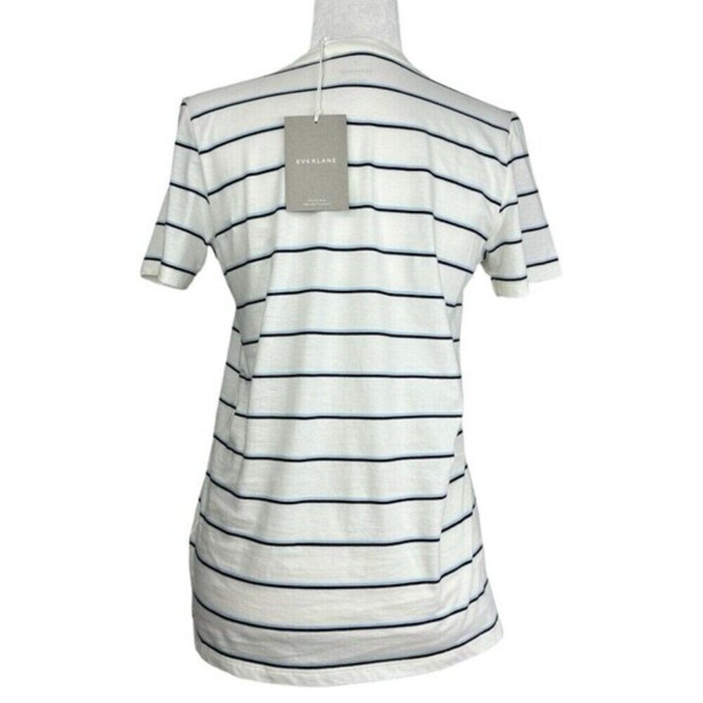 Everlane Organic Cotton Striped Crew T-Shirt White Blue Black M F-T-OCTN-CR-SS - Picture 4 of 12